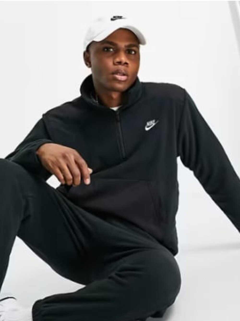 Nike Black Half Zip Lightweight Sweatshirt with White Swoosh Logo